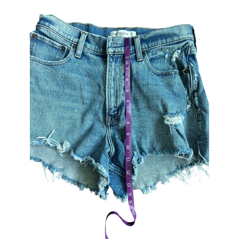 Abercrombie & Fitch Curve Love High Rise Cutoff Shorts Medium Wash Blue 27 4 - Picture 3 of 5